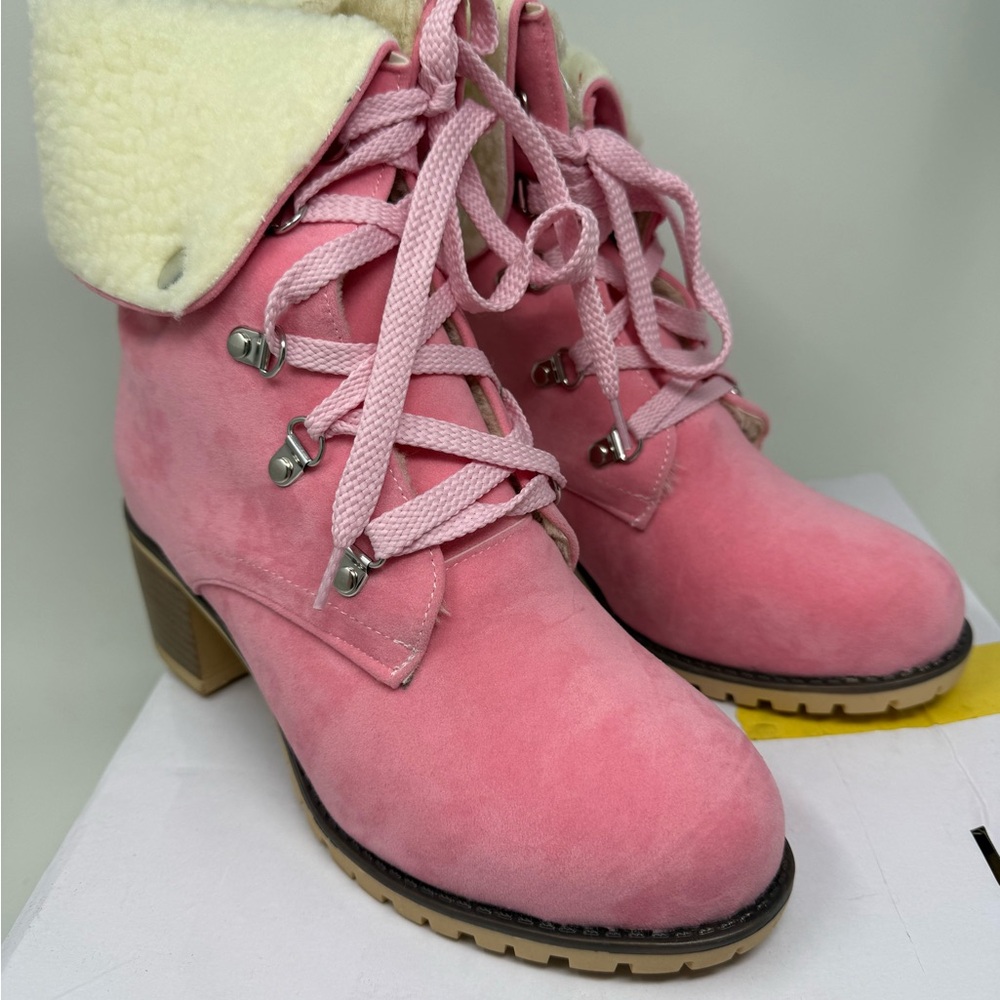SO SIMPOK Lace-Up Fur Boots-Pink- Size US 10 (41) *New in Box/Small Mark